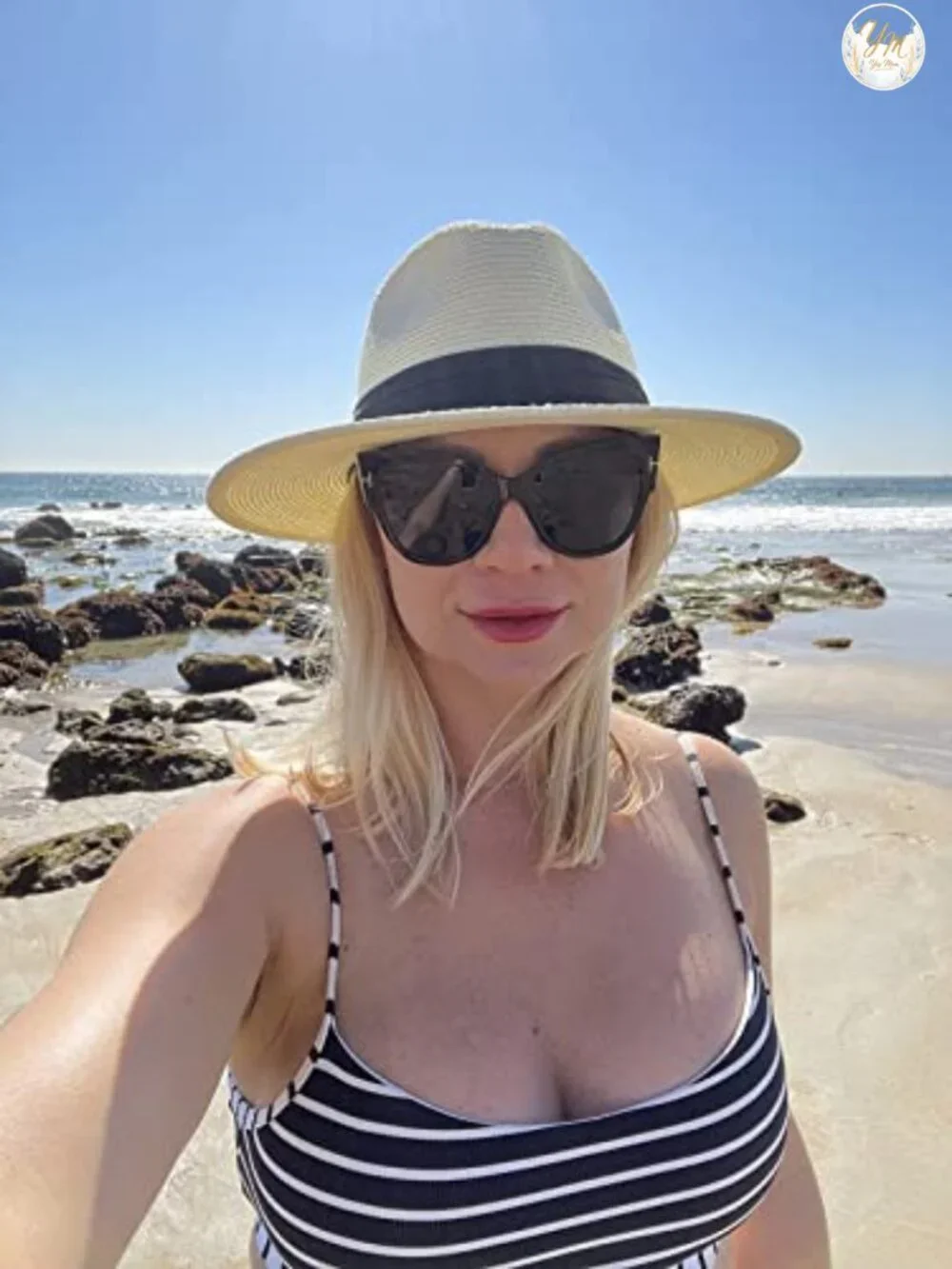 Wide Brim Straw Panama Fedora Sun Hat with UPF Protection and Adjustable Chin